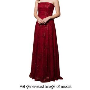 Zara Conti Burgundy Sequin Strapless Formal Gown Prom Dress (Size XS)